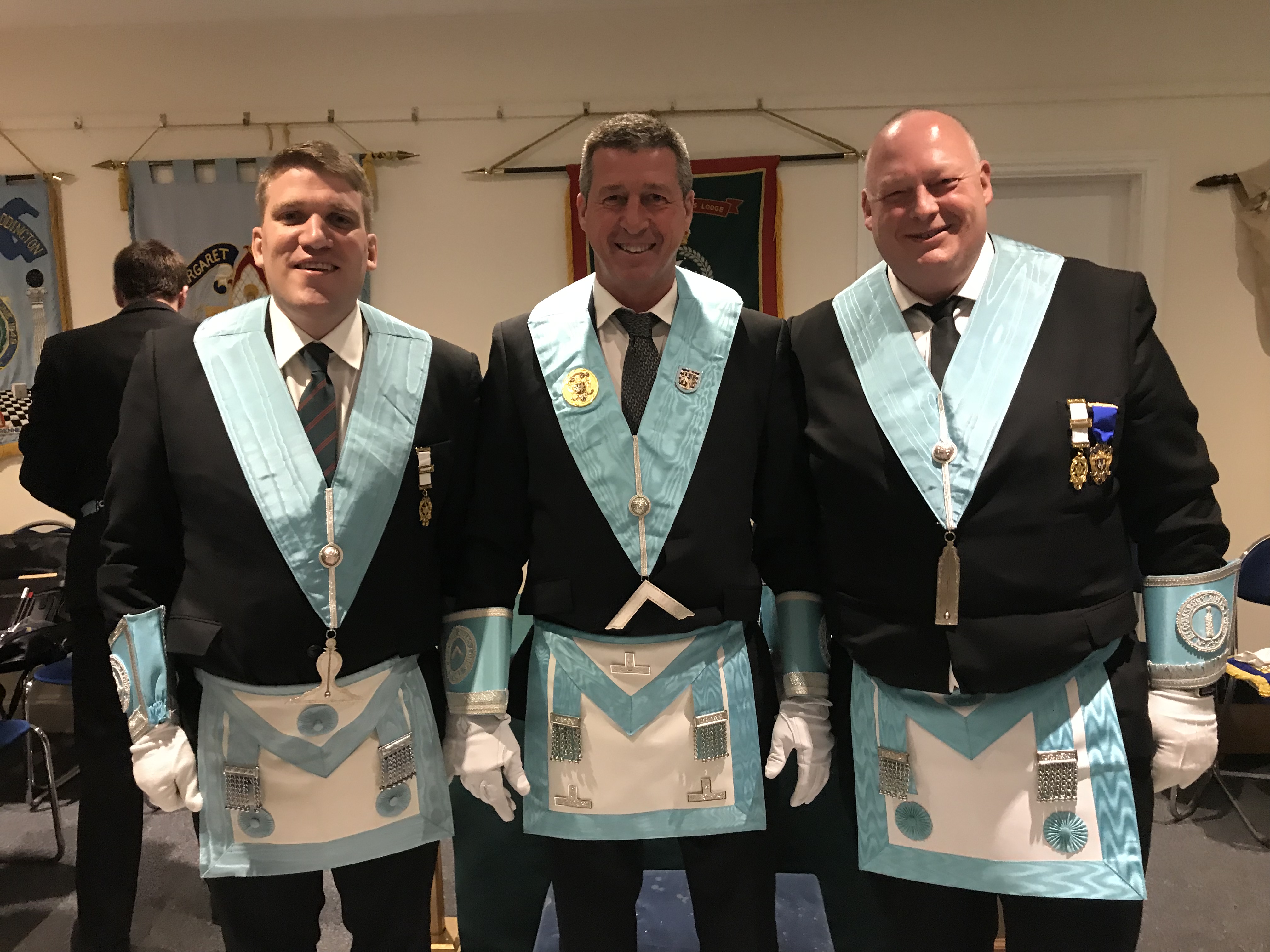 W.Bro S Beavan with his two Wardens Declan Swan and Adrian Hodgson